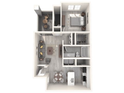 Floor plan for 1 bed, 1 bath, 842 sqft